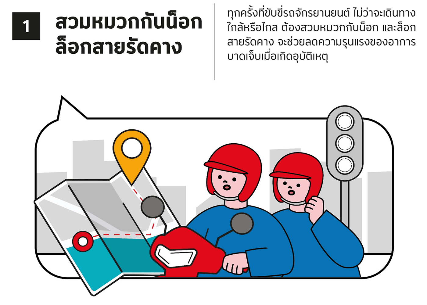 สวมหมวกกันน็อก ล็อกสายรัดคาง